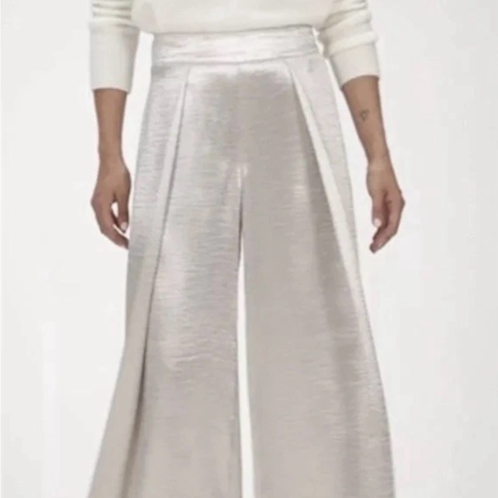 Stunning New Banana Republic Satin Platinum High Rise Wide-Leg Sz 12- Inseam 32